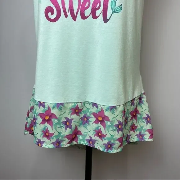 Disney The mermaid life is Sweet Graphic Tank Top Solid Blue & Purple floral M - Picture 9 of 12